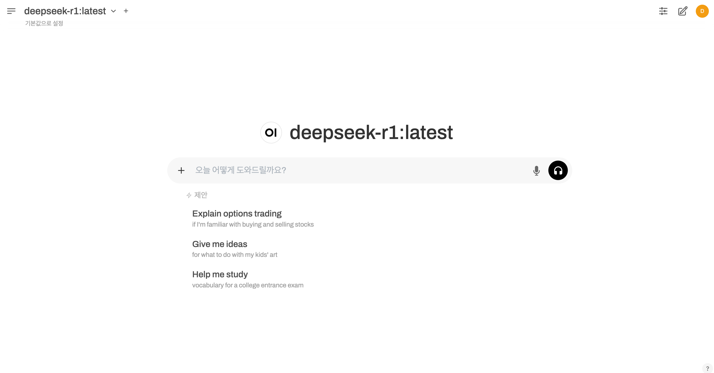 DeepSeek R1 로컬 화면